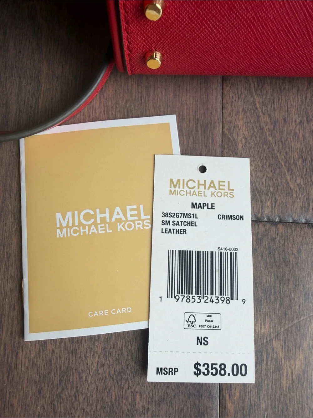 Michael Kors Red Saffiano Leather Studded Small Satchel